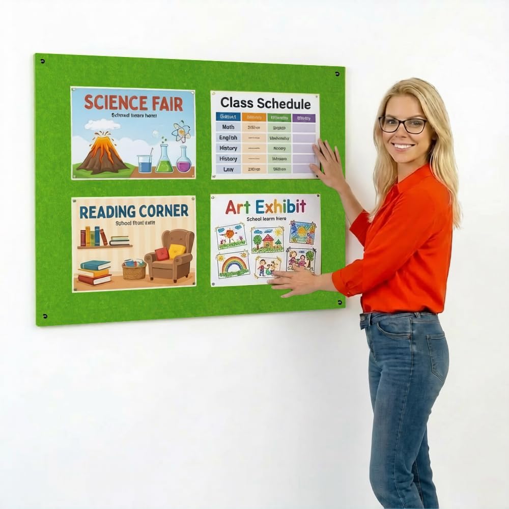 Frameless Fire-Retardant Apple Green Noticeboard, 120 x 90 mm, Message Pinboard, Recycled, Wall-Mounted - 12 Colours to Choose from - Ideal for Office, Classroom
