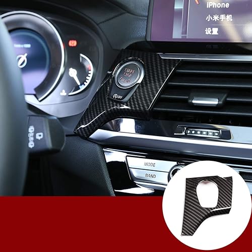 YIWANG - Cubierta de fibra de carbono estilo ABS para interruptor de arranque del motor del coche, marco de botón para BMW X3 X4 G01 G02 2018 2019