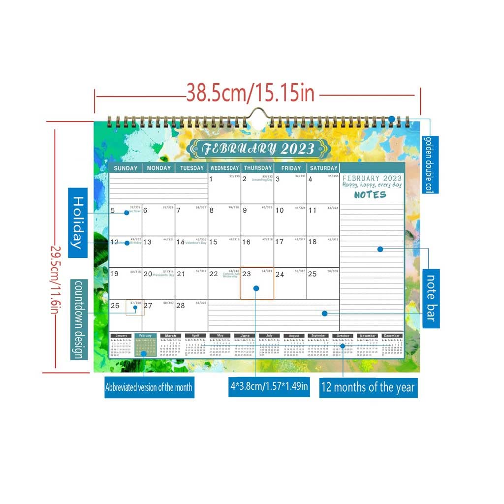 Calendario Calendario 2023 Planner da Parete Libro Pianificazione mensile per Appendere Pianificazione annuale Manuale Giornaliero per L'Anno Pianificatore dell'anno