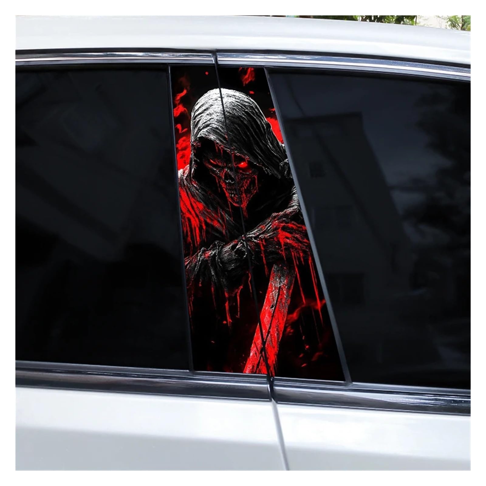 Car Side Decals 2pcs Grim Reaper Halloween Flames Crimson Death Sticker Car Doorpost Horror Pillar Waterproof Self-Adhesive Center Column Decal(Style A)