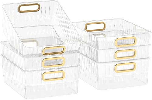 Miniatura 7 de Kekow Paquete de 6 cubos organizadores transparentes de despensa, contenedores de almacenamiento de plástico con asa para cocina, refrigerador,