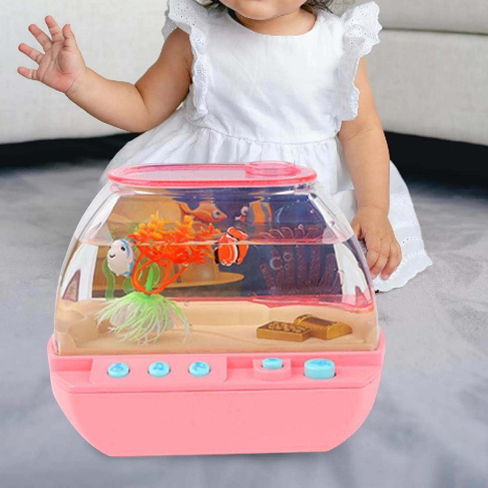 Aquarium Giocattolo Pesci Cartone Musica Luci Decorativo Interattivo Adatto per Bambini Apprendimento E Gioco Casalingo, Rosa