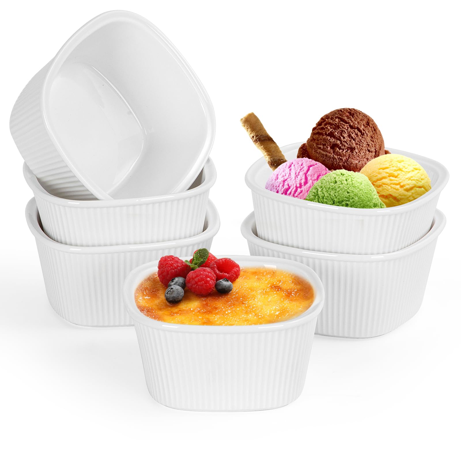 FoiiLiio 6x stampi per soufflé,210 ml Pirottini in Ceramica,Mini Ciotole in Porcellana per Creme Brulè,ciotole in ceramica per creme brulee,Resistenti al Forno,Bianco,Quadrato