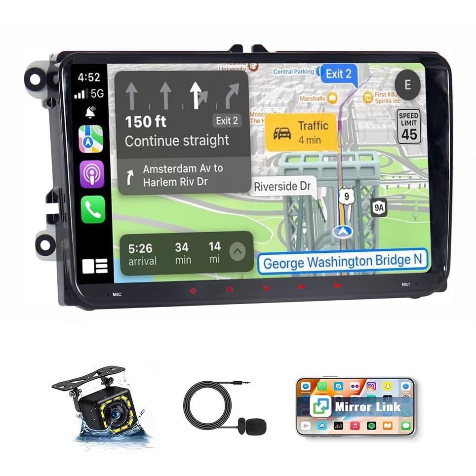 Bluetooth Radio For VW Polo 2011 2012 2013-2018 with 9 Inch Touchscreen,DSP Carplay Android Auto, Android Car Stereo BT 5.0 GPS WiFi FM SWC Backup Camera 2+32G