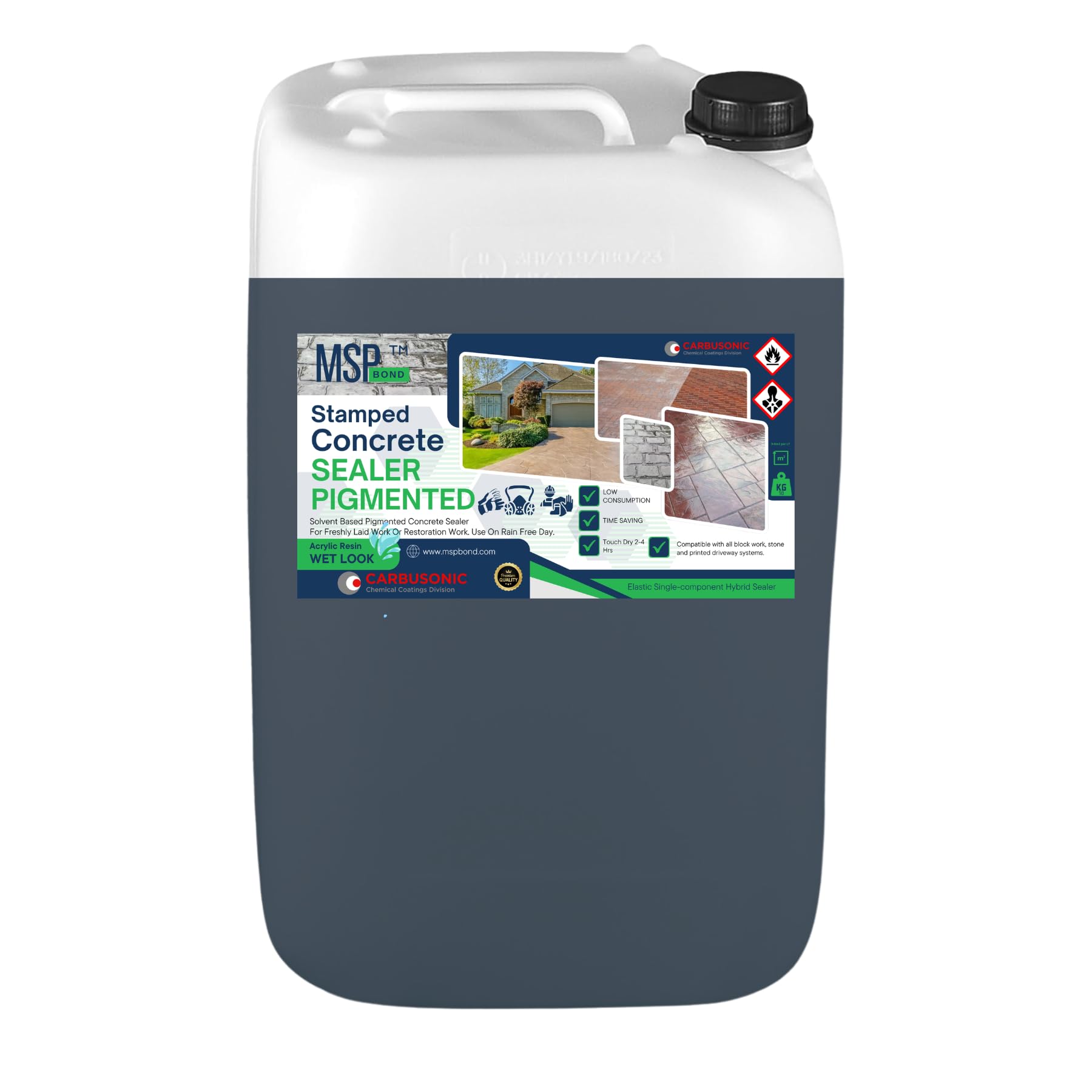 Pattern Imprinted concrete driveway sealer Grey, Clear or Black sealant 20 litres gloss wet look. (Dark Grey, 10 lt)