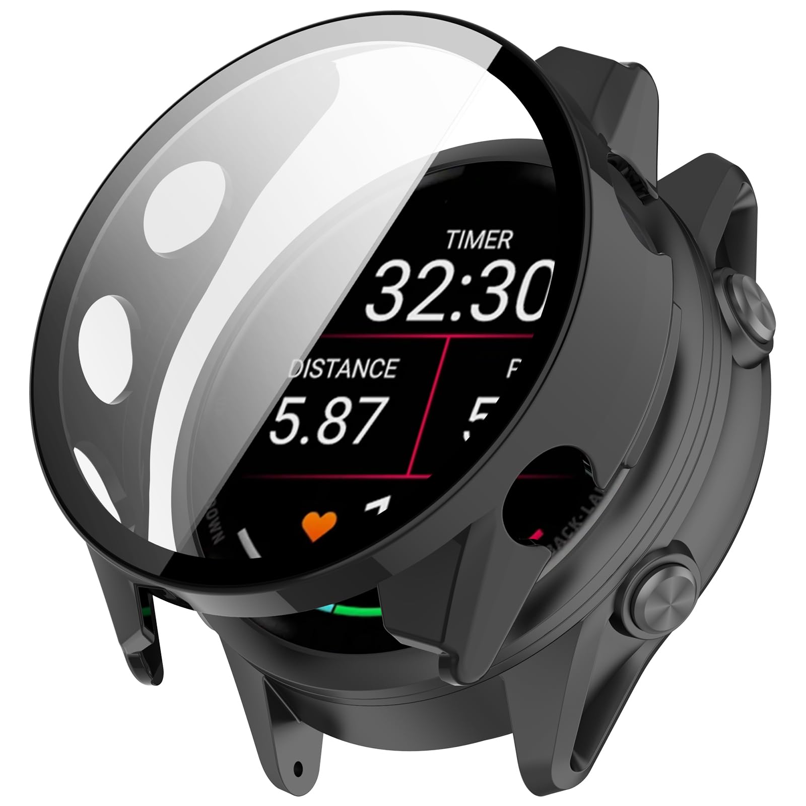 Disscool Full Coverage Case with Screen Protector Compatible with Garmin Forerunner 570 47mm and Real Glass Protective Case Cover Smart Watch Accessories(Black)