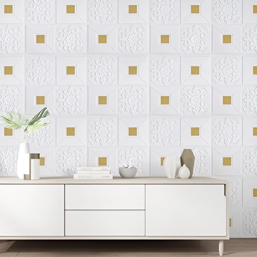 Image of TEKCOOL Self-Adhesive Waterproof PE Foam 3D Wall Panels Wallpaper Sticker for Bathroom, Living Room, and Home Decoration (70 x 77cm, Appx. 5.8Sq Feet)-1 piece