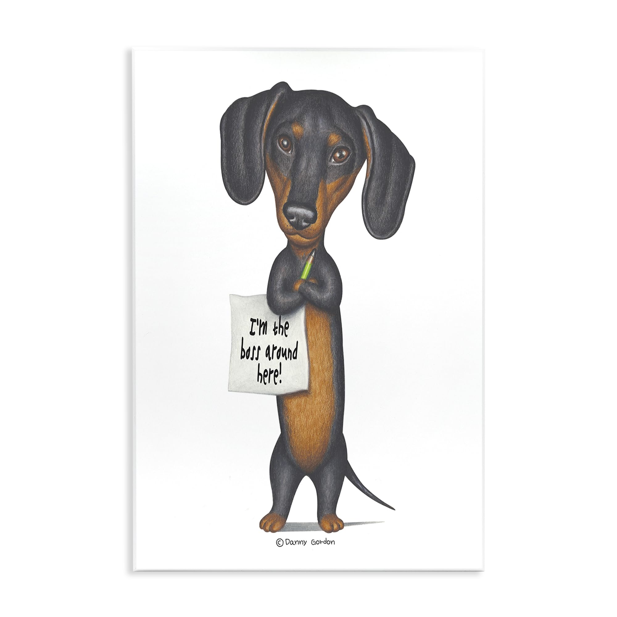 Funny Dachshund Boss Comic Dog, 10 x 15 Inch Mounted Print on Wall Plaque