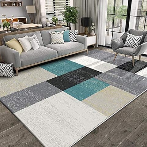 YXISHOME Rugs Modern Design Living Room Medium Area Rug White Blue Gray Black Geometric Patchwork Pattern Nordic mats Soft Short Pile - Easy To Clean Carpet 150cm x 200cm Cover