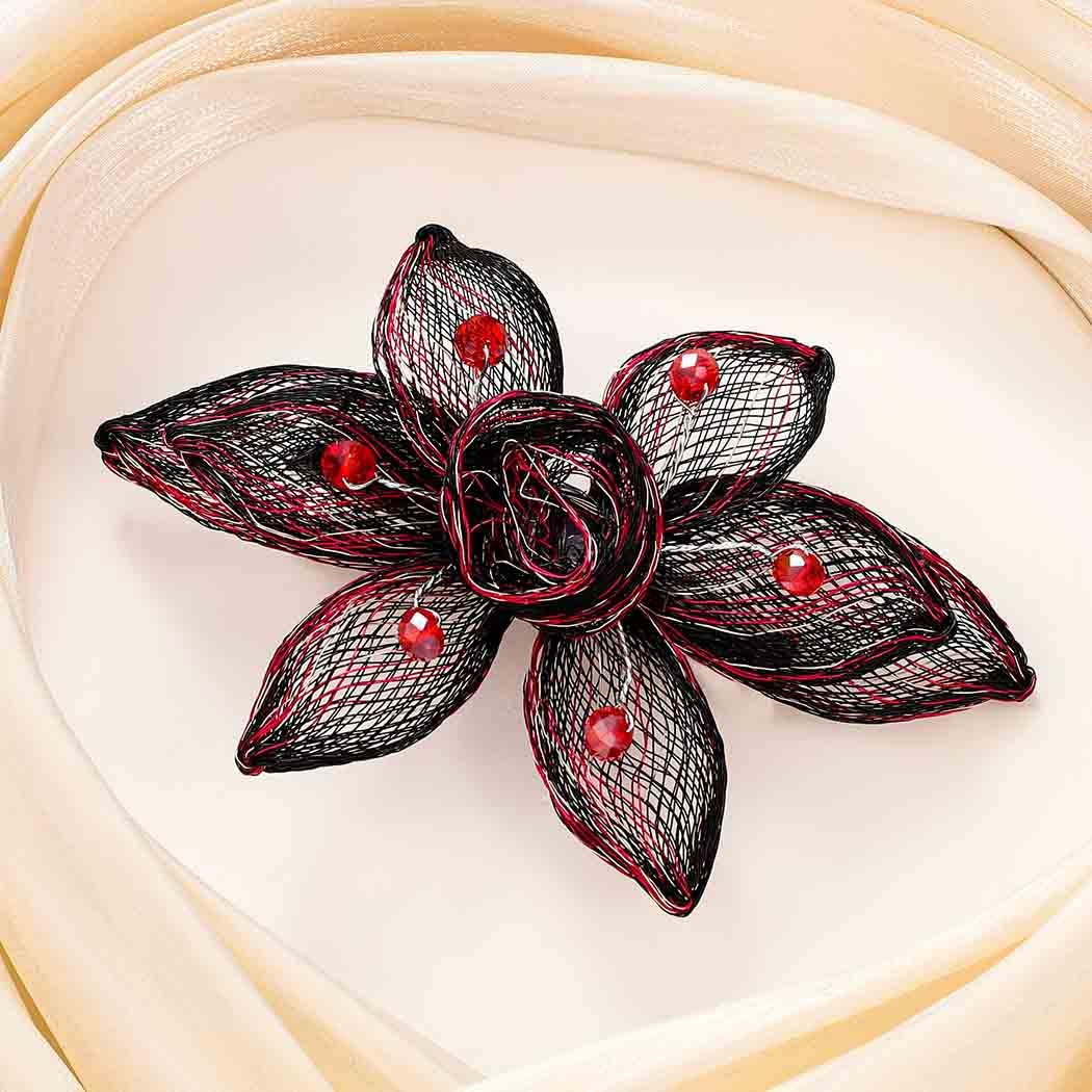 Amazon.com : Casdre Black Flower Hair Clip Red Rhinestone  display picture 2