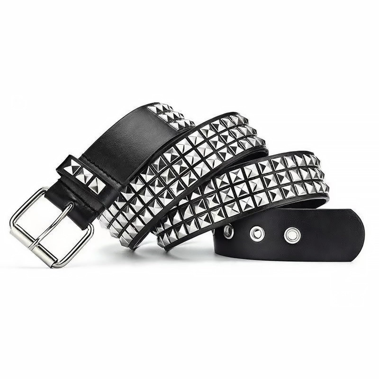 Y2k pasek z nitami, gotycki, skórzany pasek, metalowy pasek z nitami, punk-rockowy, skórzany pasek do spodni dżinsowych Rockwear (czarny)