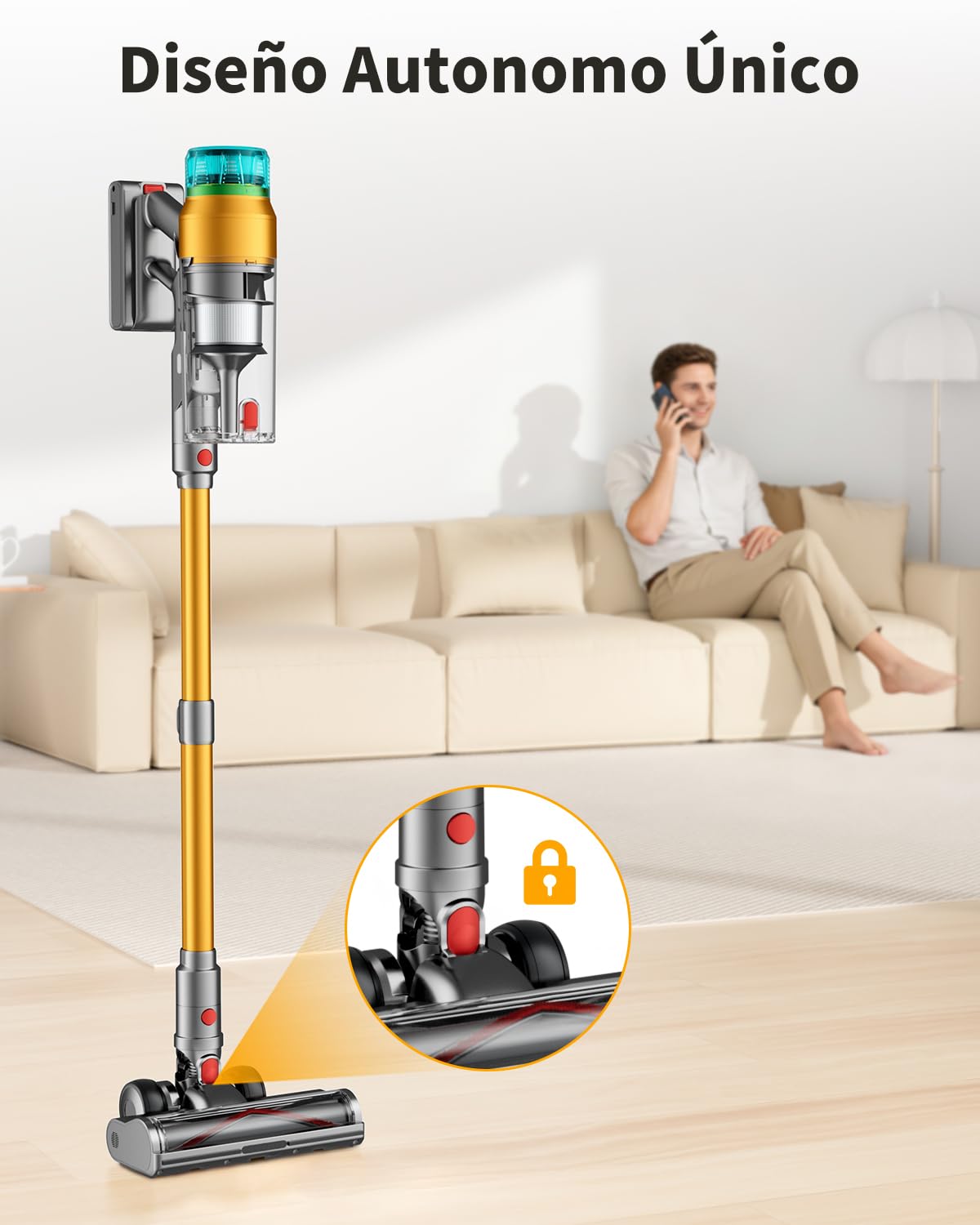 60KPa/600W Aspiradora sin Cable, Aspiradora Fregadora Sin Cable Potente hasta 75Mins, con Carga de Pared Smart Screen, Cepillo Antienredos, Alfombra Pelo Mascota Suelo Sofá (Morado) (Verde) (Oro)