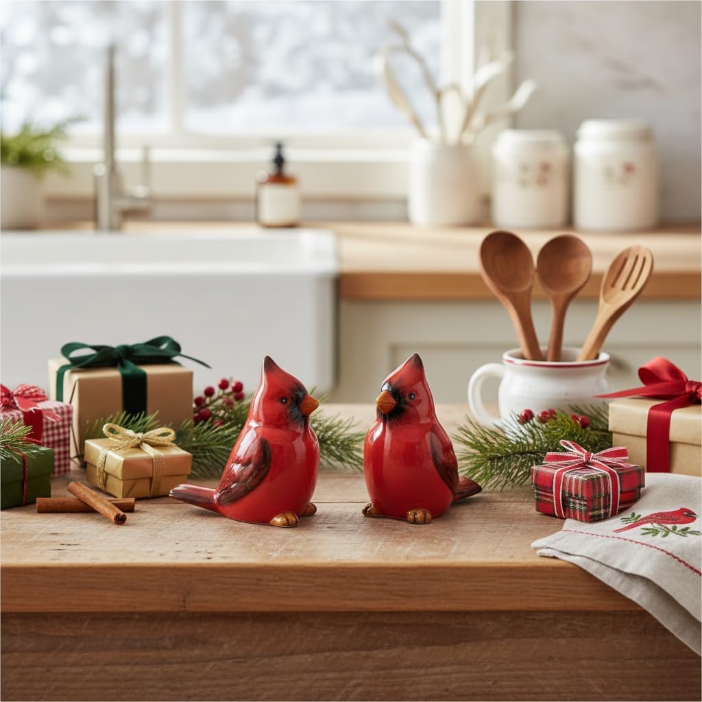 Comfy Hour 3 Inch Red Cardinal Salt and Pepper Shakers, Set of 2