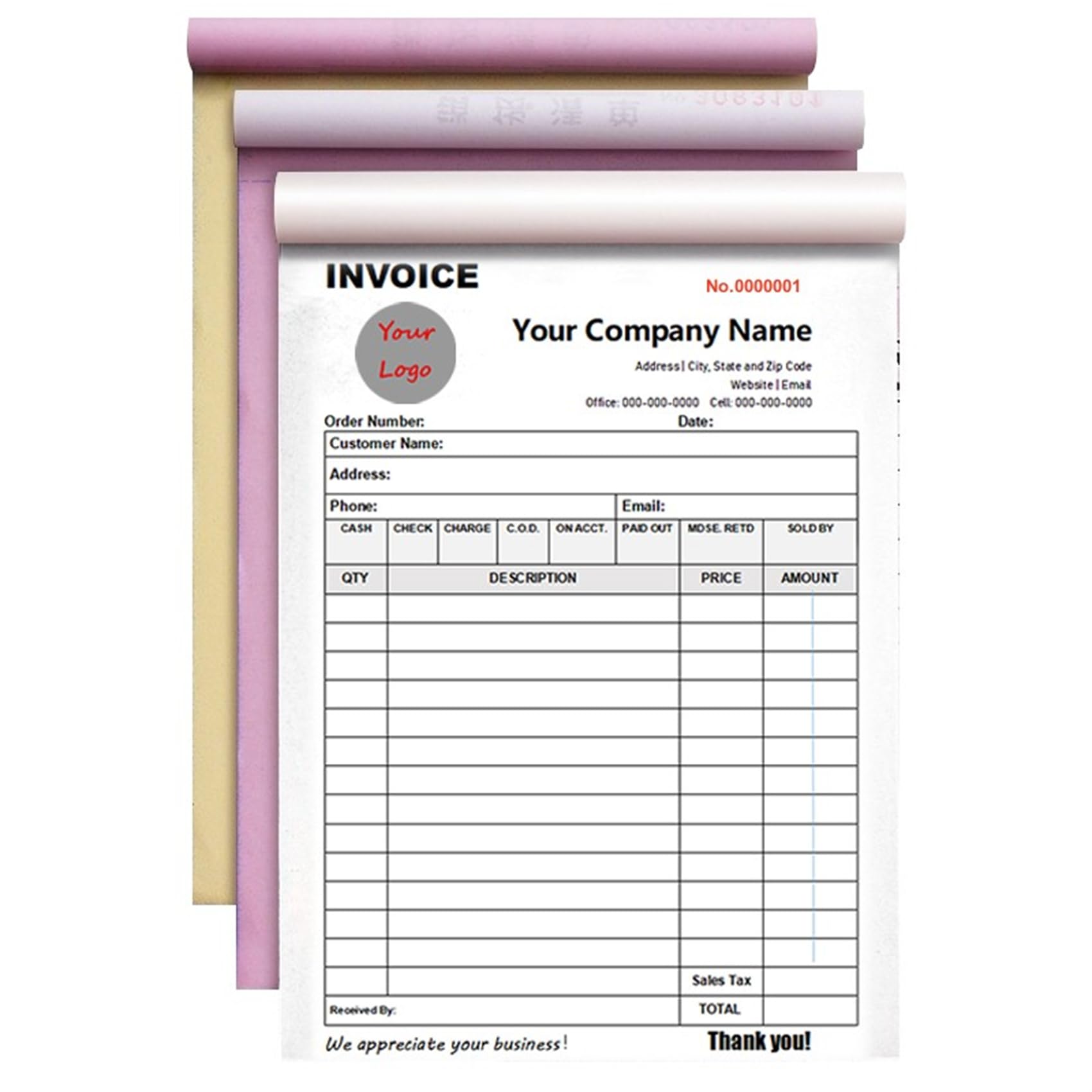 Amazon.com : Custom Invoice Book in 3-Part /2-Part Receipt Book with ...