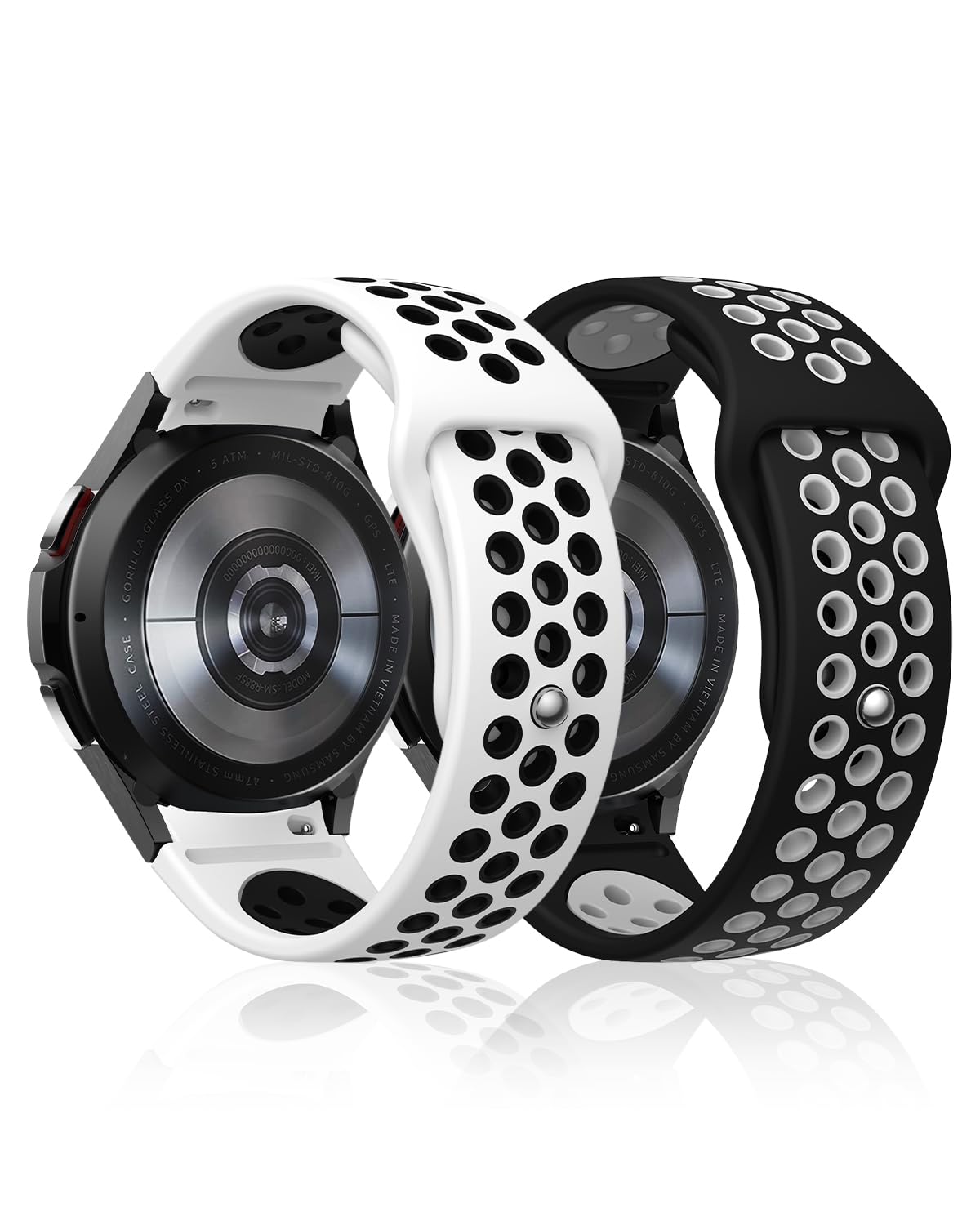 No Gap Bands Compatible with Samsung Galaxy Watch 7 6 5 4 FE Band 40mm 44mm/Galaxy Watch 6 Classic 47mm 43mm/Watch 5 Pro 45mm/4 Classic 46mm 42mm, 20mm Two Tone Silicone Sport Strap Women Men