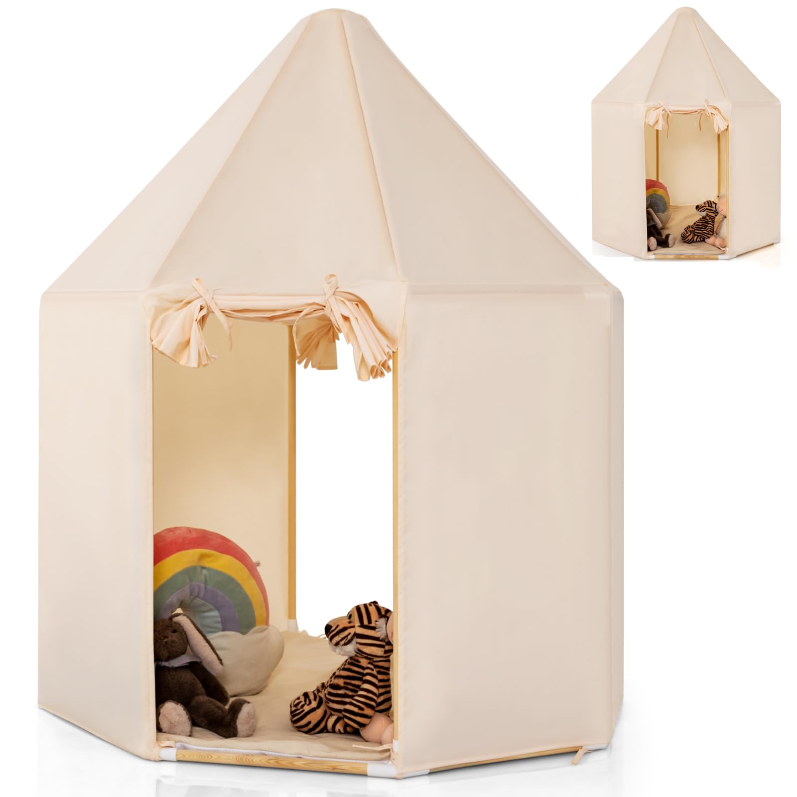 GYMAX Kids Tent, Large Children Play Castle with Thick & Washable Mat, 2 Doors Design, Outdoor Indoor Toddler Playhouse for Girls Boys, 122 x 122 x 144cm