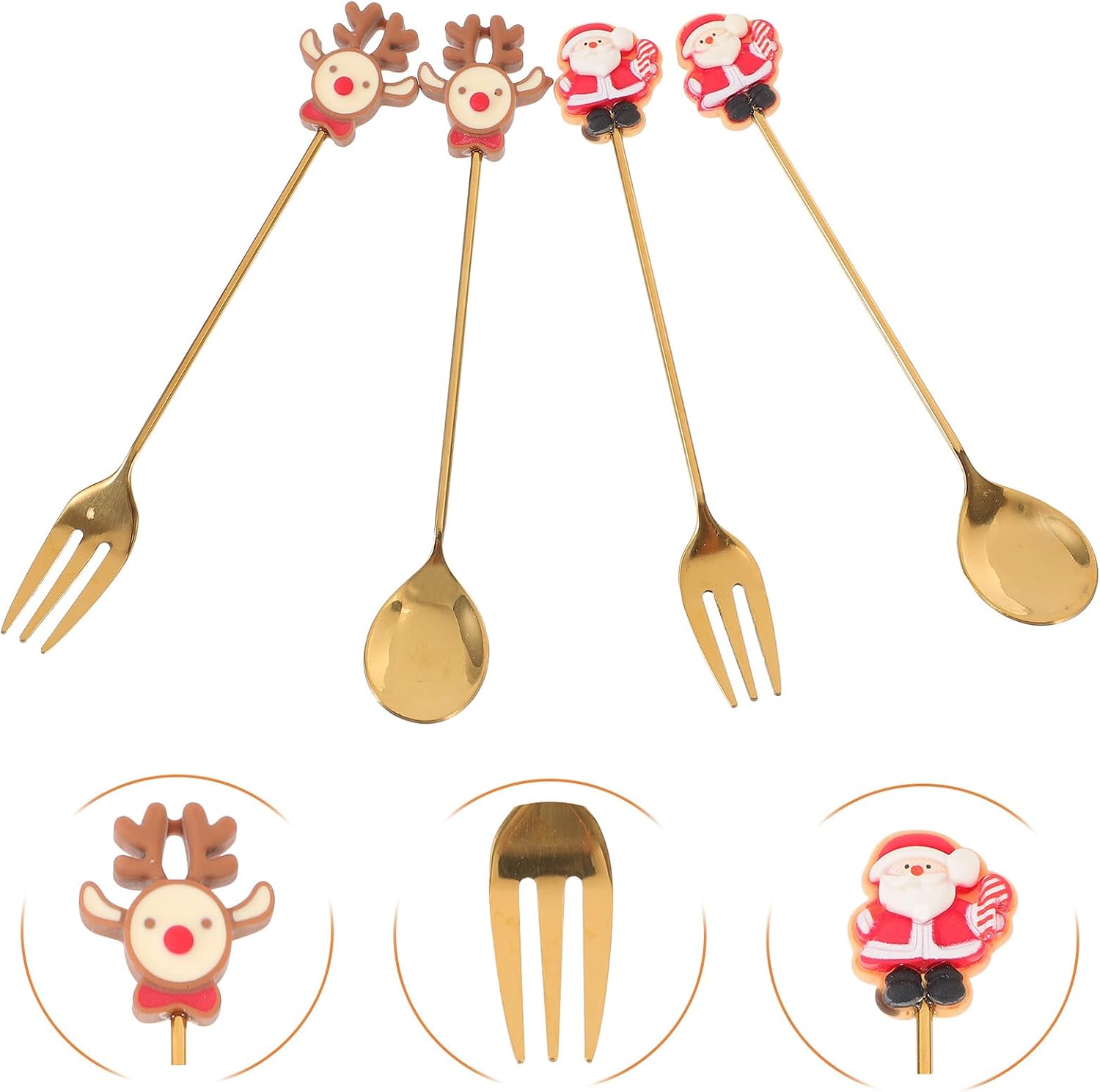 Stainless Steel Christmas Dessert Spoon Fork Set Xmas Resin