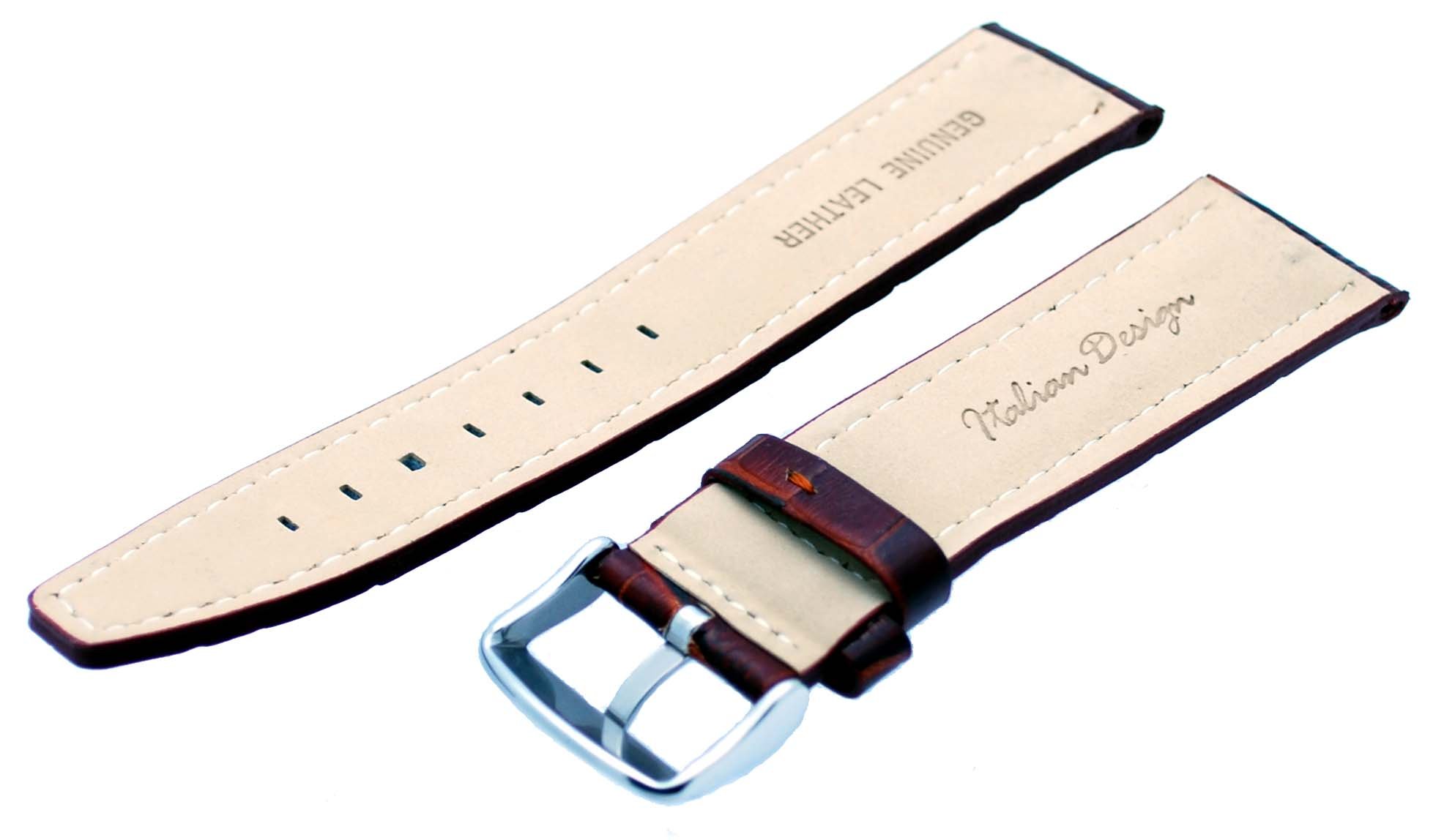 REV Brown Alligator-Embossed Genuine Leather Watch Band - #ITAL320 20mm