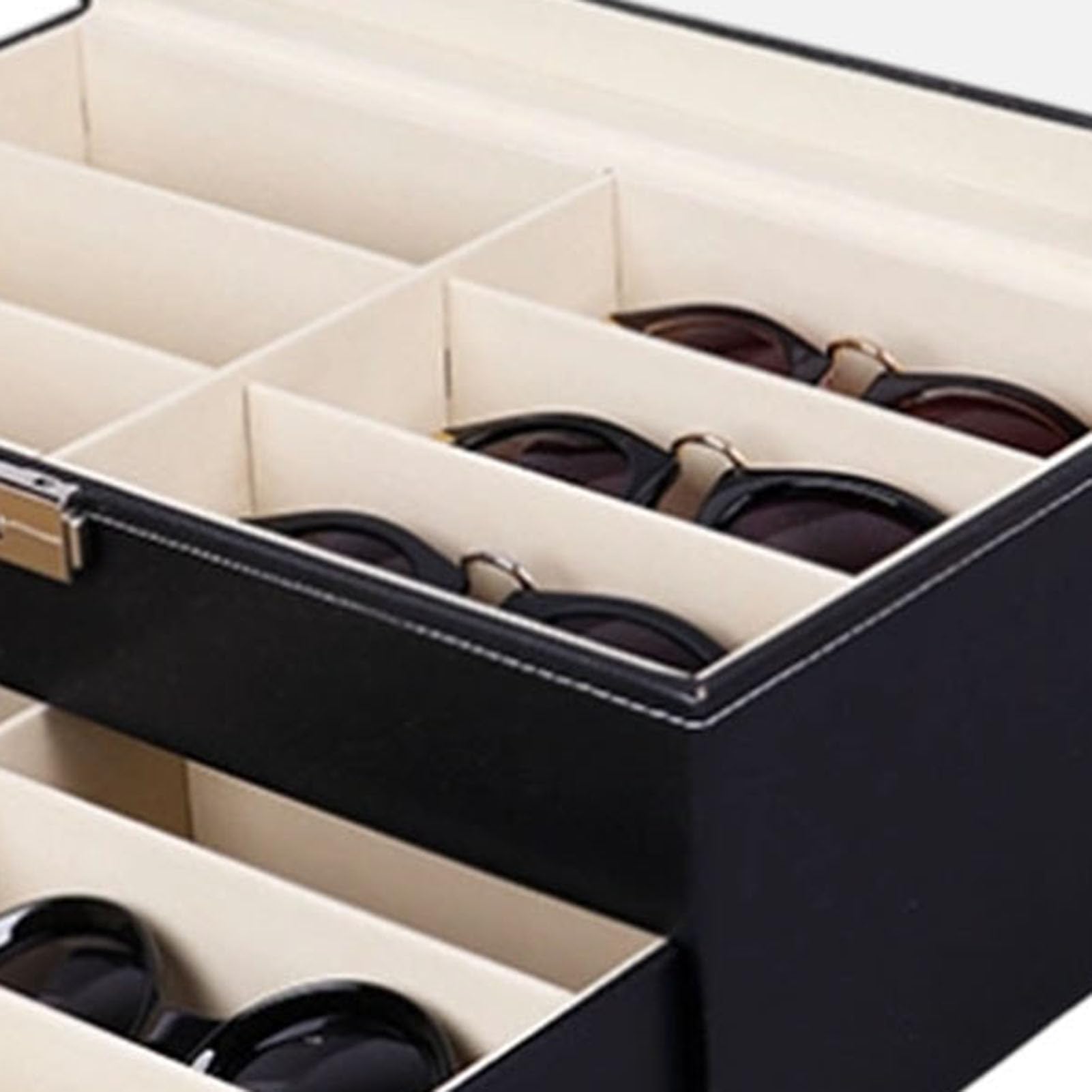 Sonnenbrillen-Vitrine aus PU-Leder, Eleganter Verschließbarer Organizer für Brillen- und Schmuckaufbewahrung mit 12 Fächern