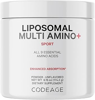 Codeage Liposomal Multi Amino Powder Supplement - BCAA & EAA Supplement All 9 Essential Amino Acids, Branched-Chain Amino Acid, Pre & Post Workout, Unflavored, Liposomal Delivery, Non-GMO, 6.15 oz