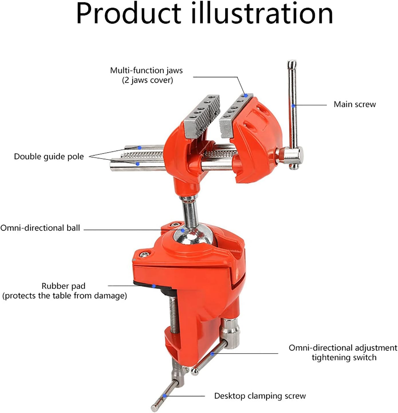 70mm Table Vise, Adjustable 360°Rotating Clamp Vise, Universal Clamp on Vise Bench Clamps for Woodworking, Welding, Metalworking, Drilling, Sawing
