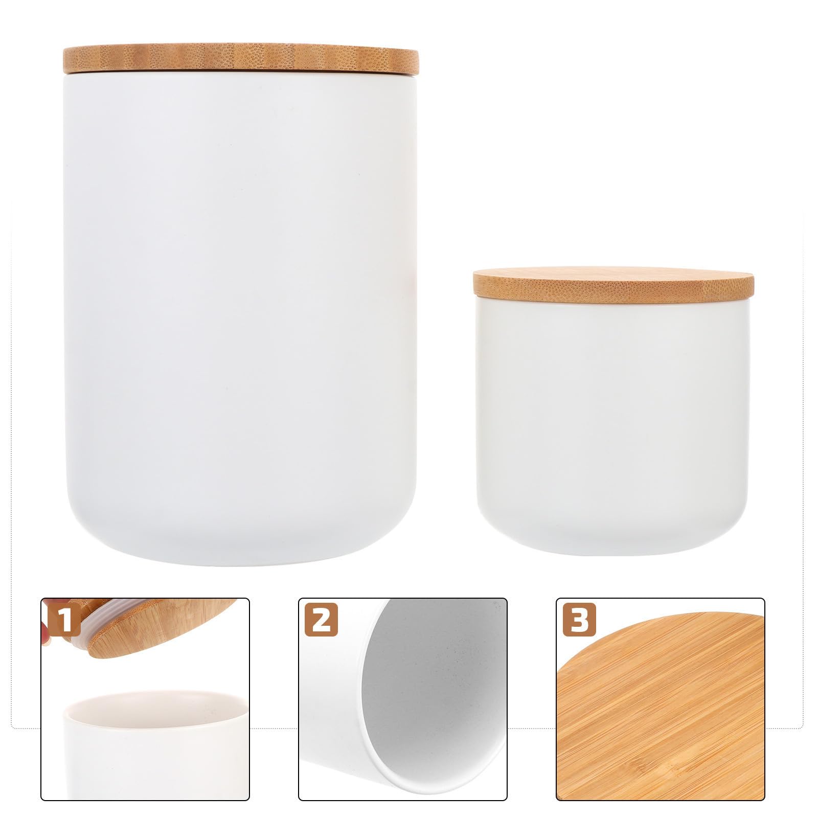 Operitacx 2 Piezas Tarro de Cerámica Hermético para Almacenar Granos y Especias en Cocina, con Tapa de Bambú, Capacidad 800ml y 260ml, Color Blanco Adecuado para Organizar Alimentos