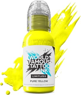 World Famous Tattoo Ink Limitless - Pure Yellow Tattoo Ink - Professional Tattoo Ink & Tattoo Supplies - Skin-Safe Permanent Tattooing in Bold Shades - Vegan & Non-Toxic (1 oz)