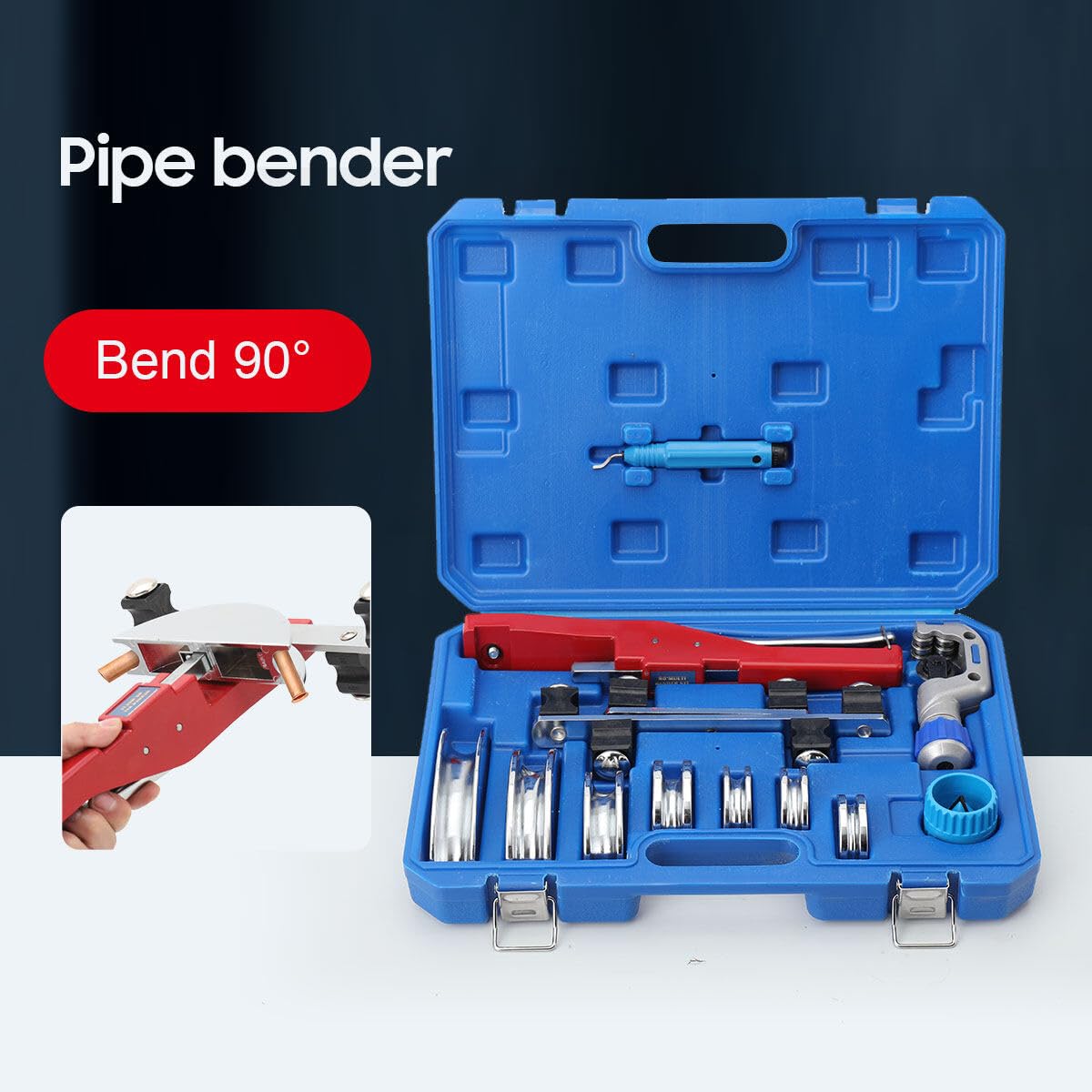 Curvatubi Manuale Ø 6-22 mm, Piegatubi Manuale Curvatubi Multistrato con Gamma di Curvatura 0-90°, Pinza Piegatrice per Tubi a Mano con 7 Stampi Pesanti per Tubi in Ottone, Rame, Alluminio