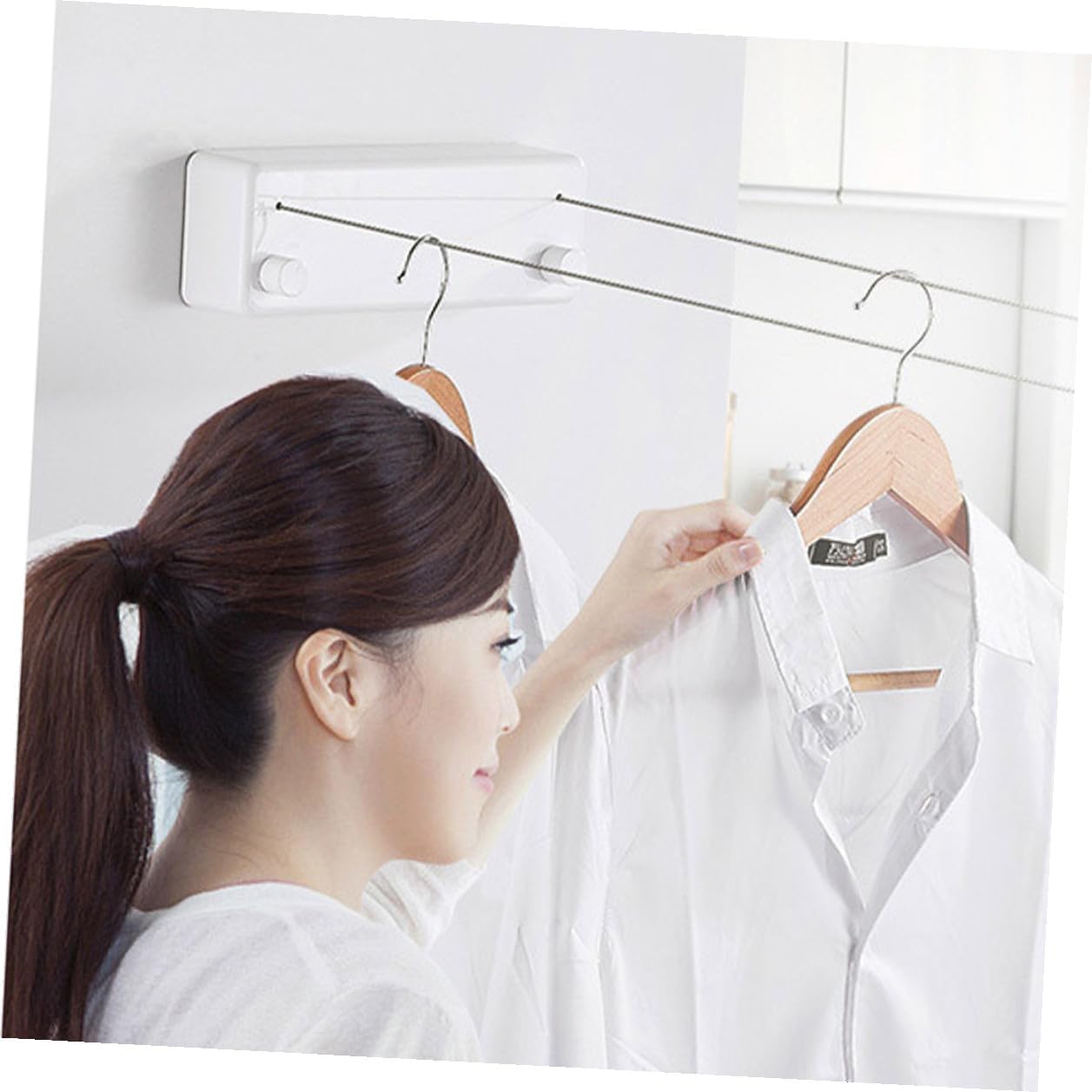 Punch Free Retractable Invisible Clothes Hanging Rope Double Line White for Indoor Laundry and Balcony Use Space-Saving Bathroom Clothesline