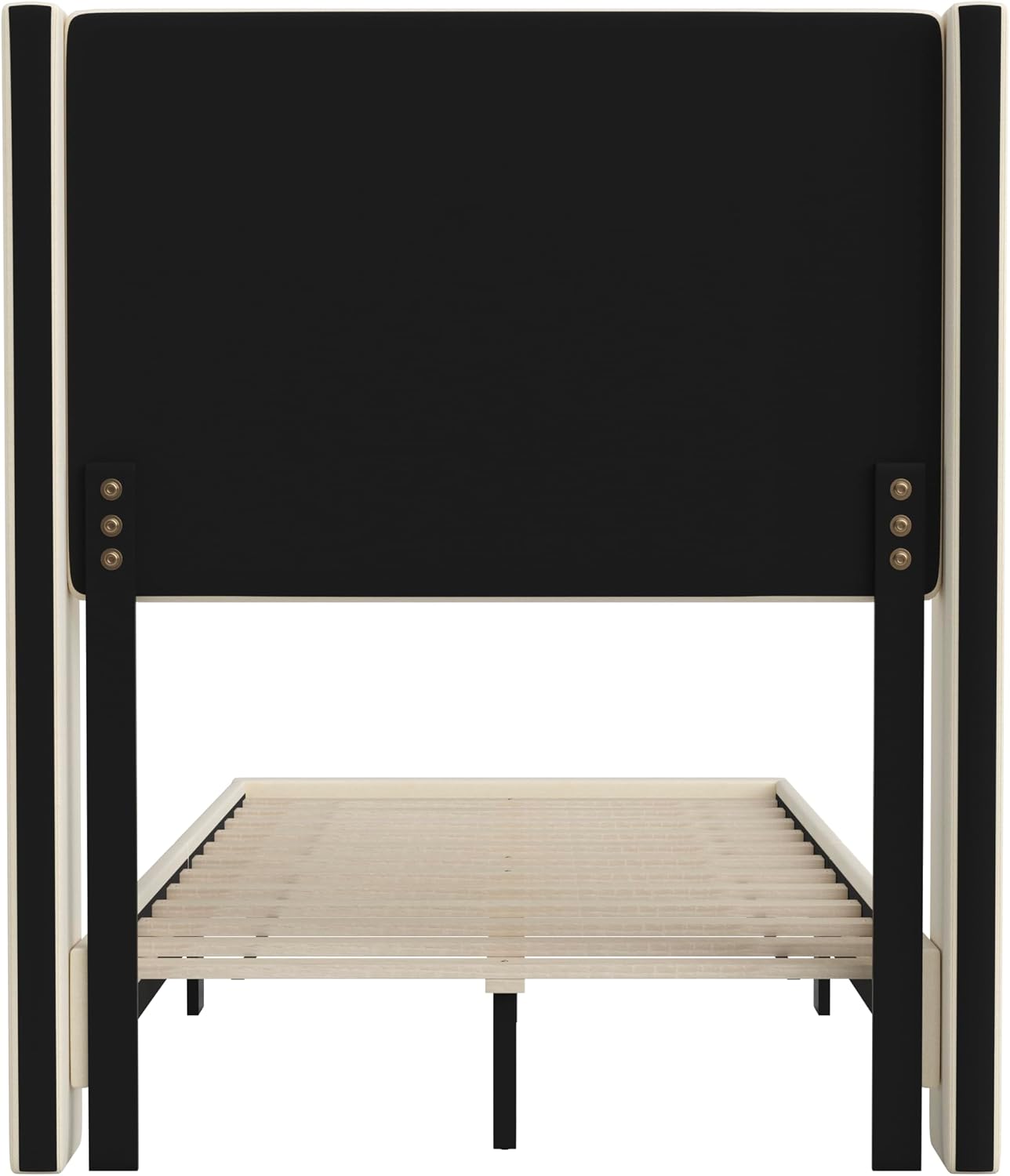 Taylor & Logan Hilton Beige Faux Linen Upholstered Platform Bed with Wingback Headboard, Slatted Support System - Twin