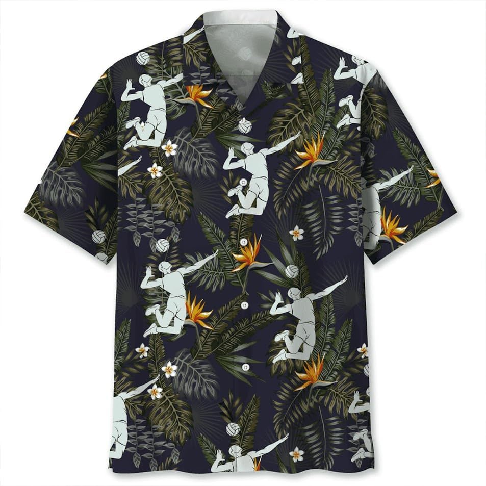 Volleyball Hawaiian Shirts for Men, Mens Volleyball Shirt Summer Short Sleeves Aloha Beach Clothing