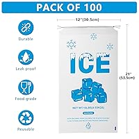 Vista 2 de Paquete de 100 bolsas de hielo con cordón de 10 libras, bolsas de hielo de plástico resistentes de 12 x 21 pulgadas con cordón de algodón