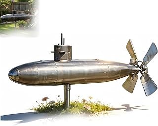 Navy Submarine Wind Spinner Outdoor Garden Decor 3D Rotating Kinetic Yard Art Dual Propeller Spin Blades Weather Resistant Metal Wind Sculpture Patio Lawn Porch Coastal Theme Gift