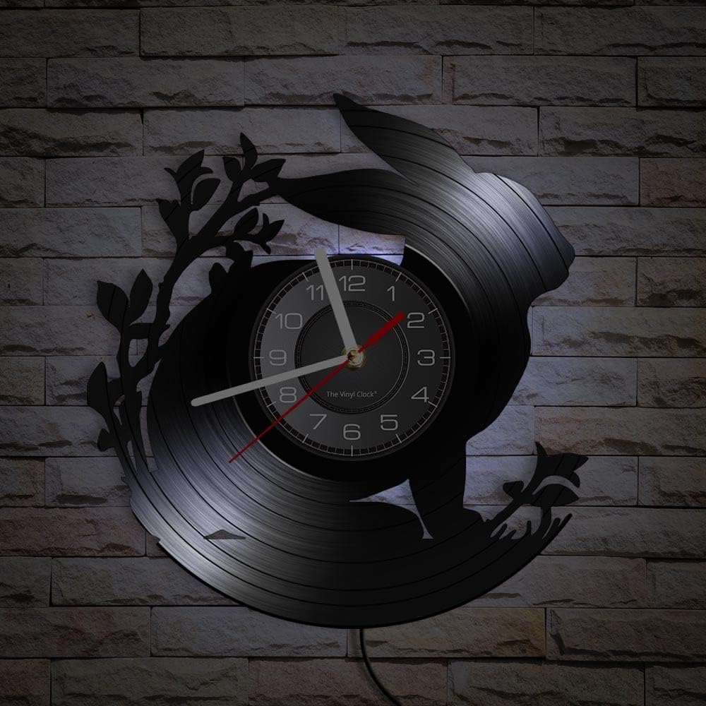 12'' Rabbit Silhouette LED Vinyl Record Wall Clock with 7 Colors Changing, Woodland Animal Nursery Art Baby Room Night Light Silent Wall Clock Watch Bunny Decorative Clock Gift for Kids