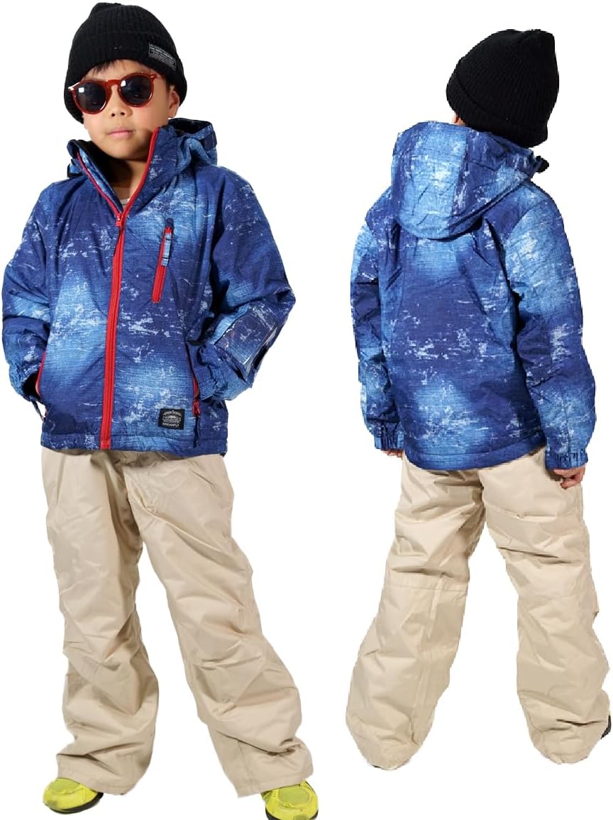 スポイチ] スキーウェア キッズ 上下セット ダメージデニム×BEG
