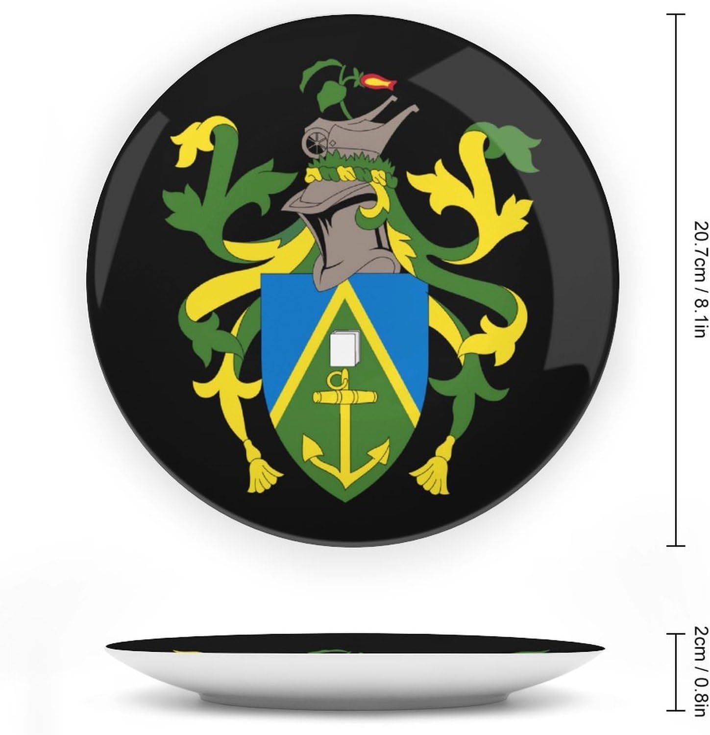 Coat of Arms of Pitcairn Islands Novelty Decorative Plate with Display Stand Ceramic Ornament Hanging Wall Decor