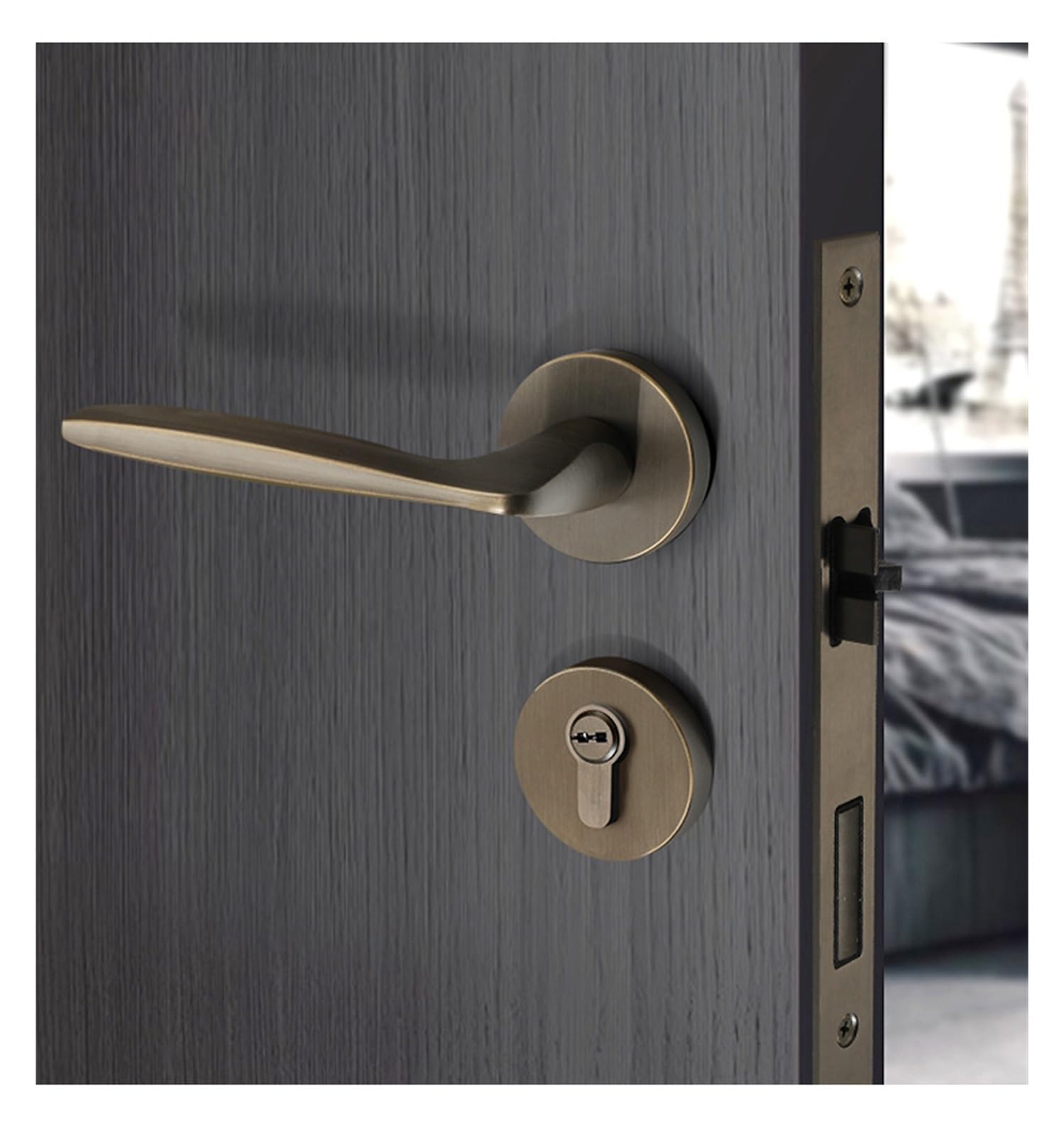 NYRXRYTCA Modern Simple high-end Brass Door Lock Indoor Room Door Bedroom Door Lock Wooden Door Handle Silent Lock(Bronze-colored)