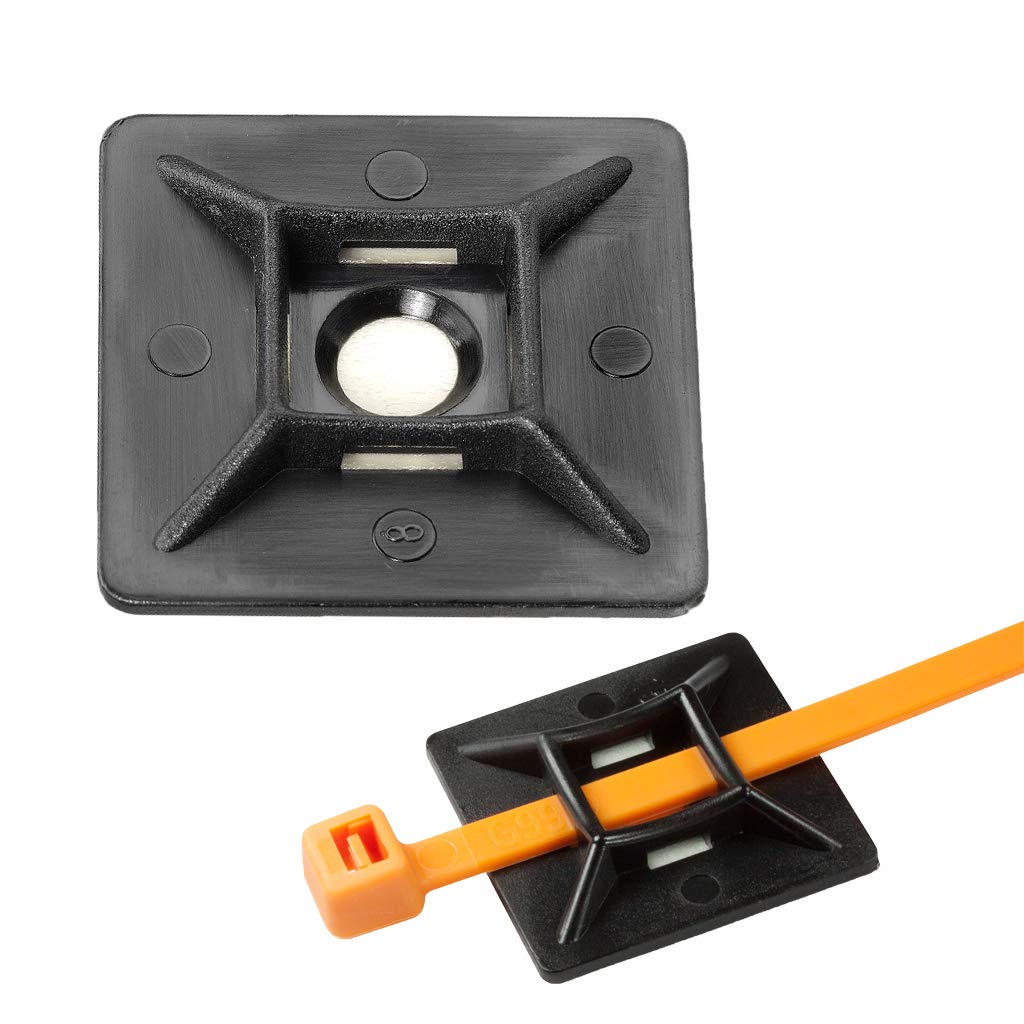 UKCable-Ties Self Adhesive Cable Tie Bases 19mm x 19mm Black - Pack of 100