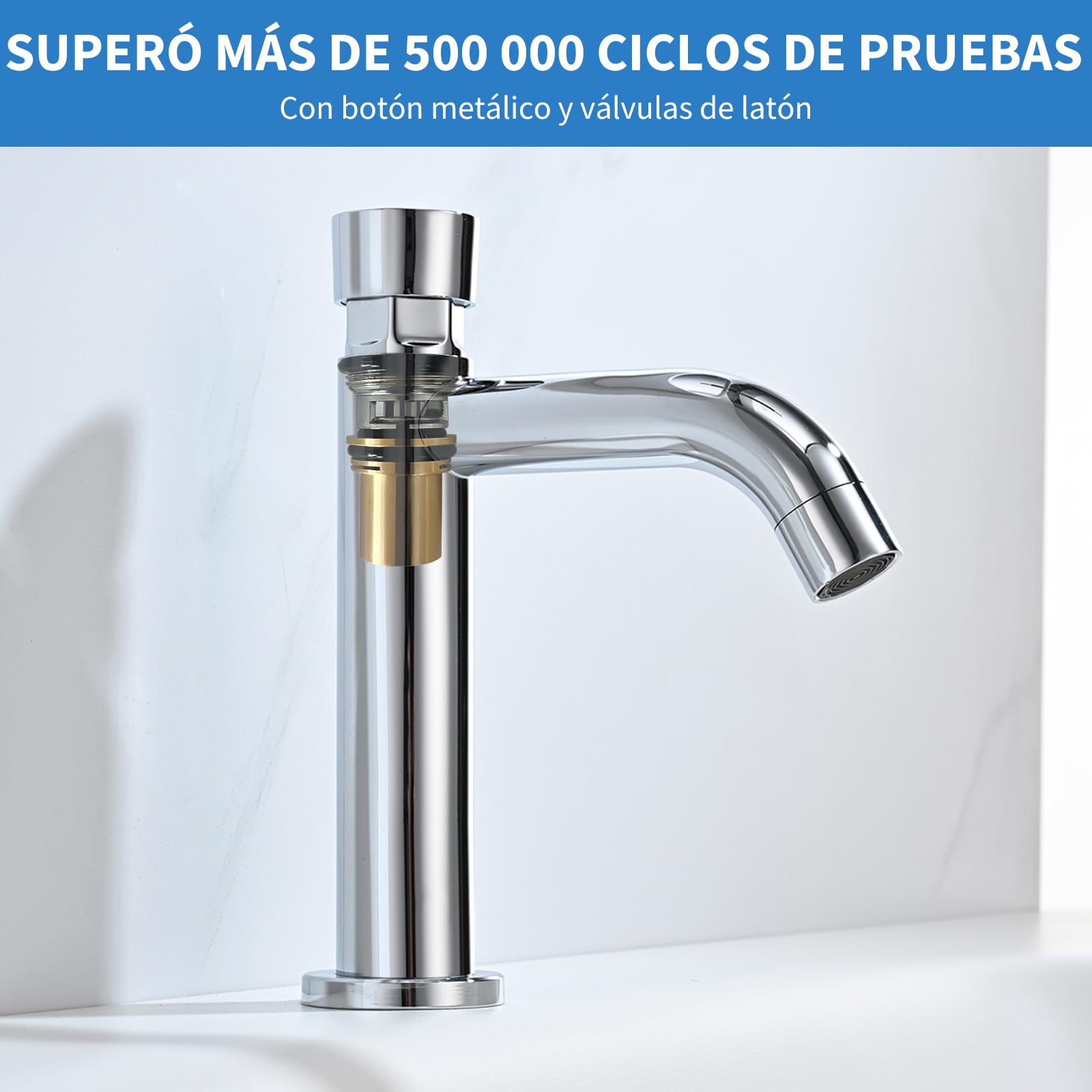Grifo de Lavabo Solo Agua Fría, BuntHaus Grifo Pulsador Temporizador Con Cierre Automático, Grifo de Baño Cromada Acero Inoxidable