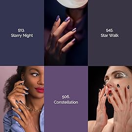 NAILOG Semi Cured Gel Nail Strip Starter Kit - (Include 60Pcs Nail Stickers, 1 UV Lamp and 2 Nail Files) Long Lasting Gel Nail Wraps Gift Kit for Christmas Day, Skyscape