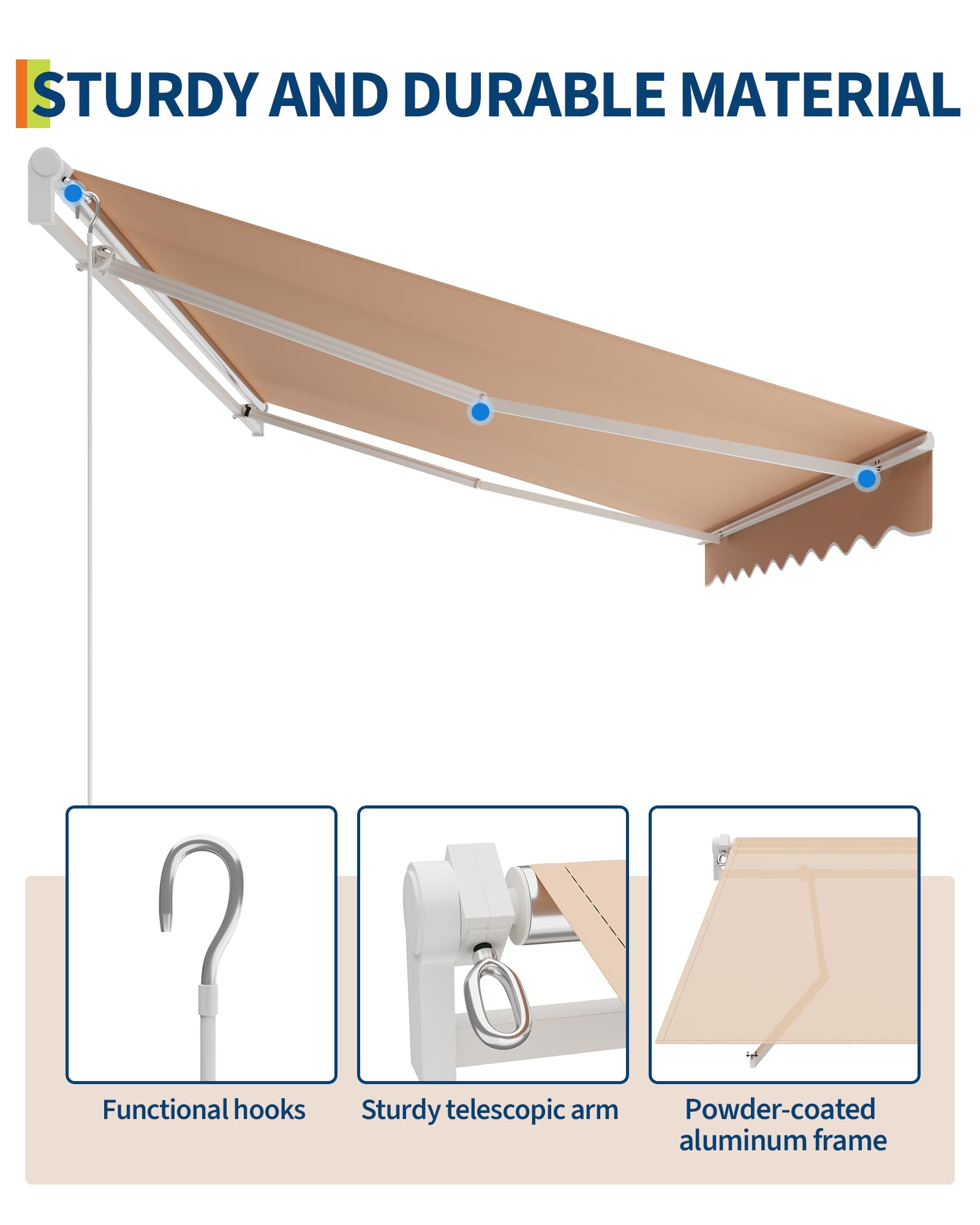 GarveeHome Store à Bras articulé 400 x 250 cm, UV50+ et imperméable, avec manivelle et Support Mural, Longueur + Angle réglable, Store pour terrasse et Balcon, Protection Solaire, Store de Balcon