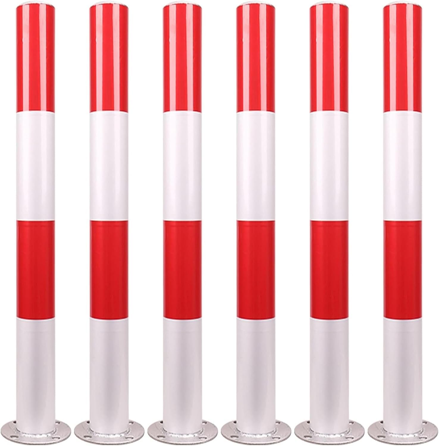 LYDBMYT Bollard Post White Red, Parking Bollards for Traffic Control, Traffic Posts 1 2 4 6 8 10Pack, Outdoor Traffic Control Barriers,White+Red D76Mm-H75Cm 6Pc