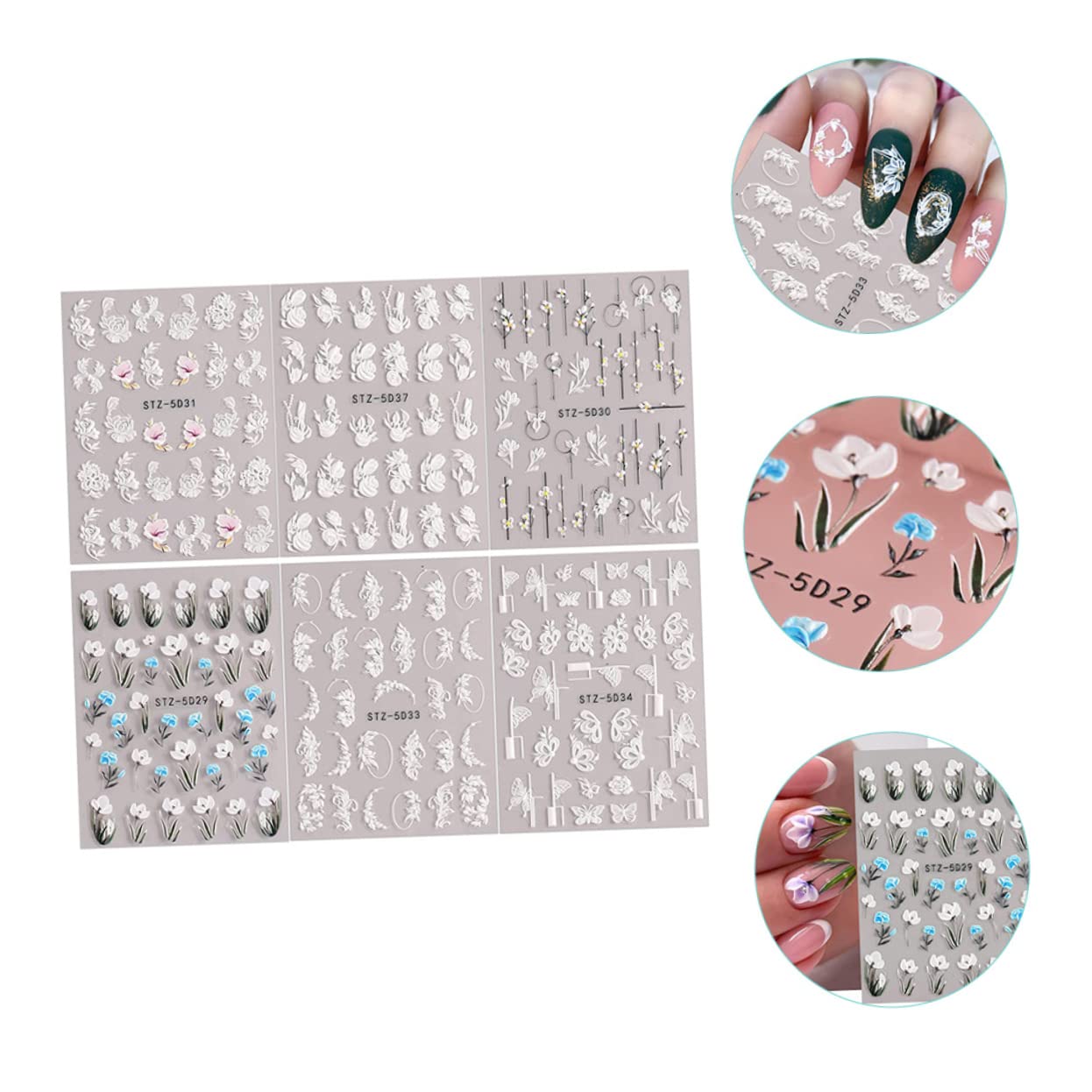 FOMIYES 5 Set Di Adesivi Per Unghie A Forma Di Fiore Adesivi Per Nail Art Per Donne E Ragazze Set Di Forniture Per Nail Art 6 Fogli*5