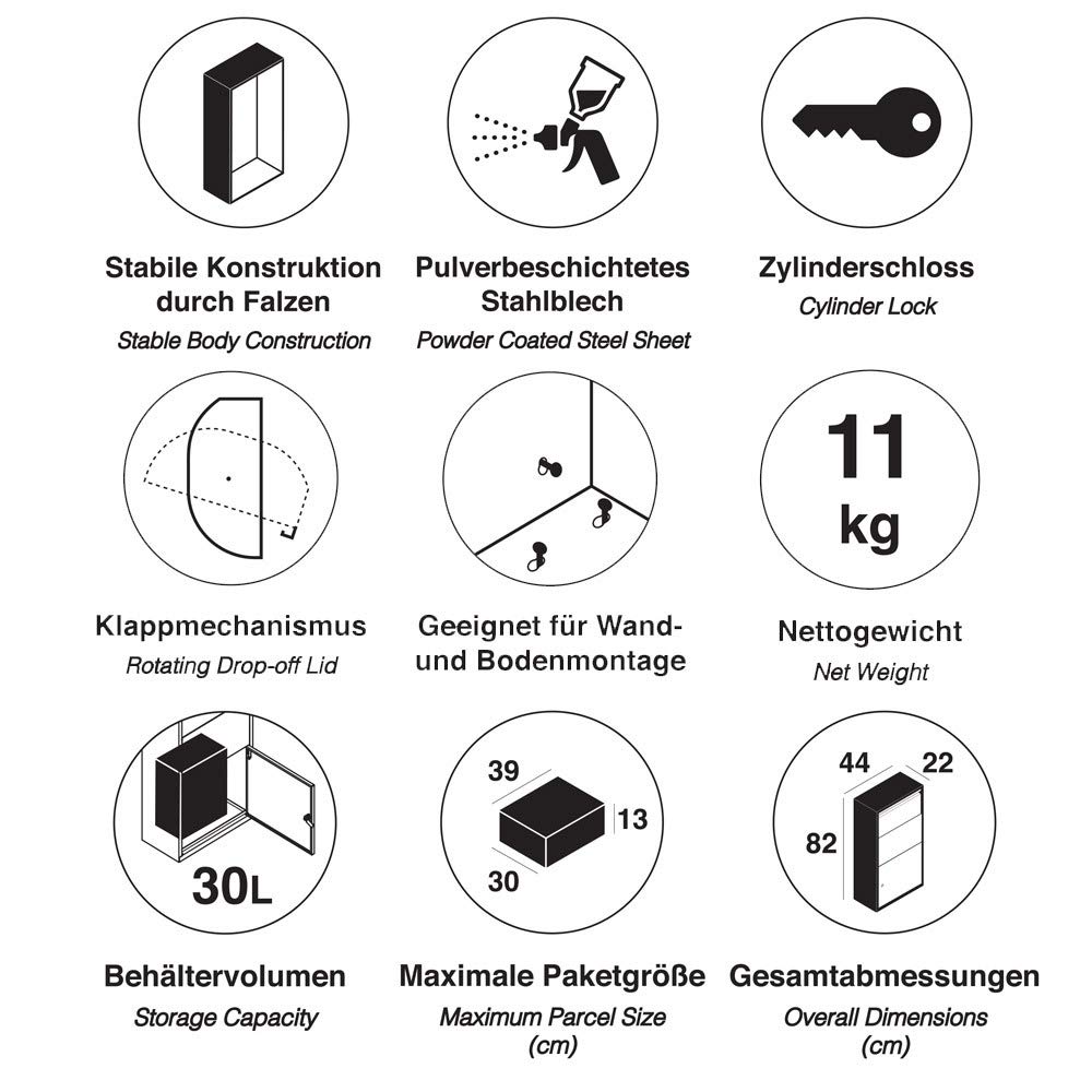 Haussmann Buzón de paquetes, caja de paquetes, buzón, buzón, buzón XXL, envío sin contacto para paquetes, cartas, etc., con cerradura de cilindro, 2 llaves, tapa de seguridad