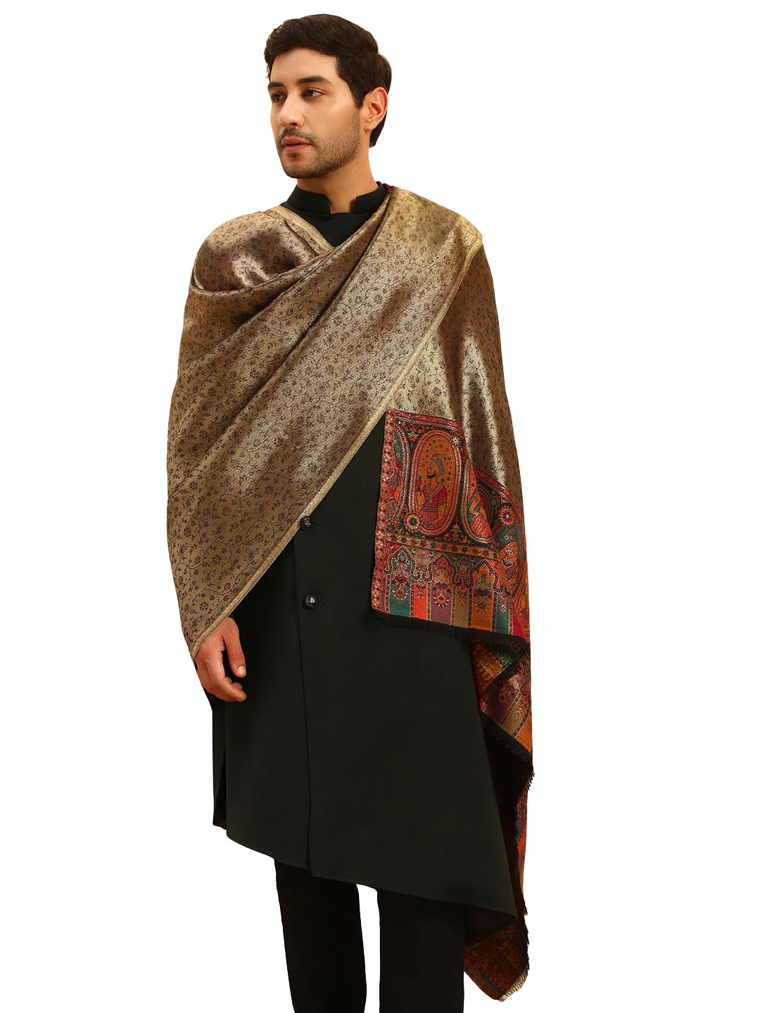 Men Silsila Fine Wool Kaani Shawl, Authentic Kashmiri Luxury Pashmina Style Shawl, Stole, Medium Gents Lohi, Size (40x80 Inches)-image-24