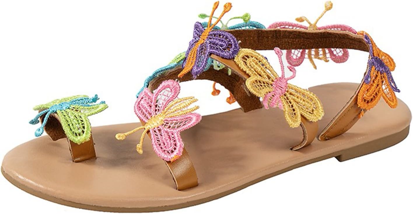 BLShaoJFlat Bottom Slip On Sandals for Women Colorful Knitting Cartoon Butterfly Ankle Strap Beach Spring and Summer Fashion Waterproof Cute Light Casual Slippers