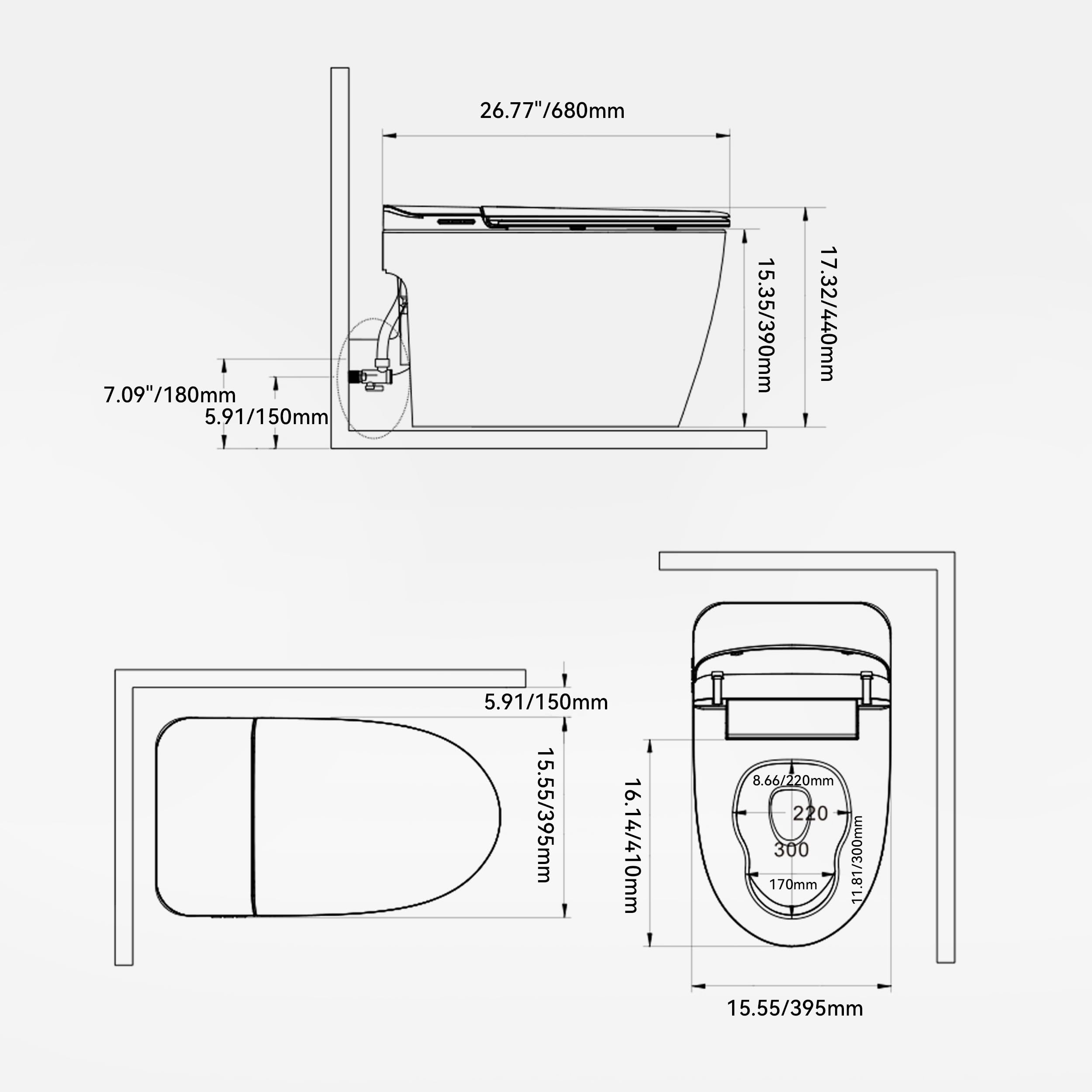 Homary Toilette Intelligente avec Réservoir Intégré, WC Japonais Couvercle entièrement Automatique sans Limitation de Pression d'Eau, Siège Chauffant et Séchage, Sortie Horizontale - WYQ14L1955