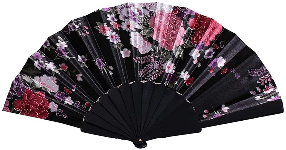 Folding fan Folding fans Folders Folding Retro Printing Chinese Style Dance Wedding Hand Fan Lace Folding Flower Flowers Decorative Delivery Delivery Direct KKGGS (Color : China, Size : Black)