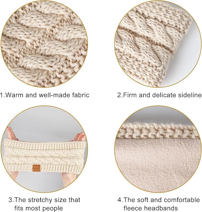 Winter Headbands for Women Wool 2 Pack, Ear Warmers for Women Headband Knit Thick Fleece Lined, Cold Weather Warm Ear Muffs(Black+Army) - Image 5