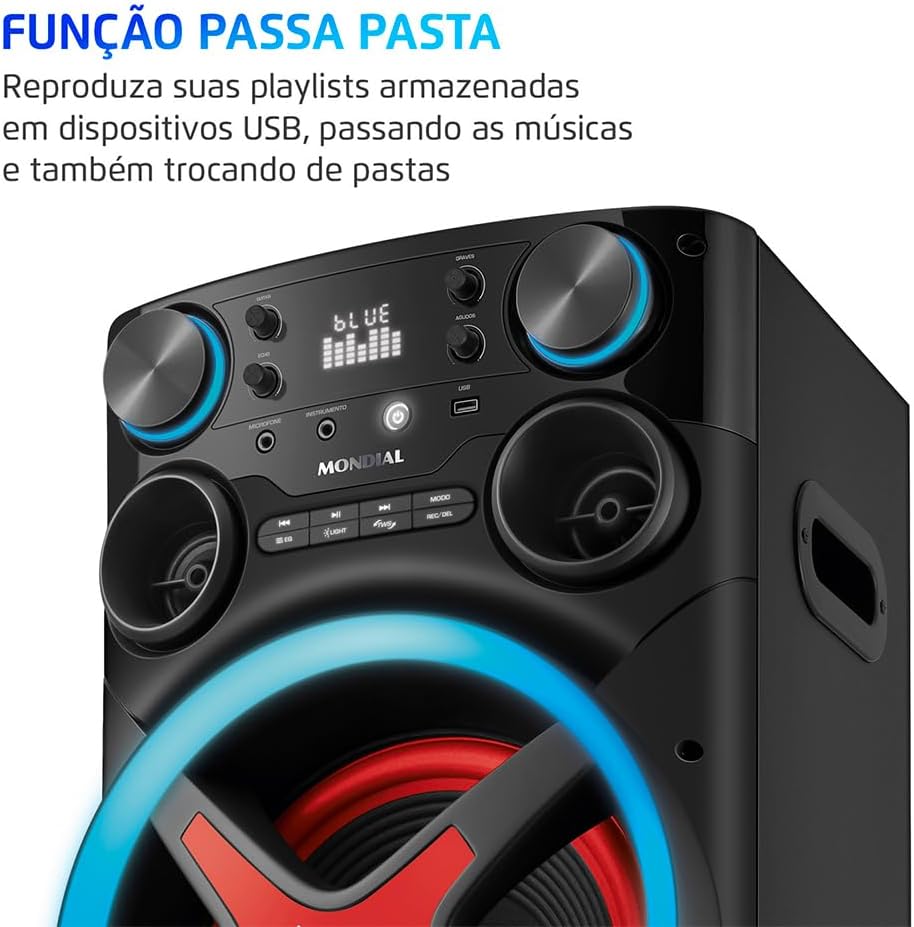 Torre de Som Mondial TM-2200, luzes, Bluetooth, 2200 W RMS, APP